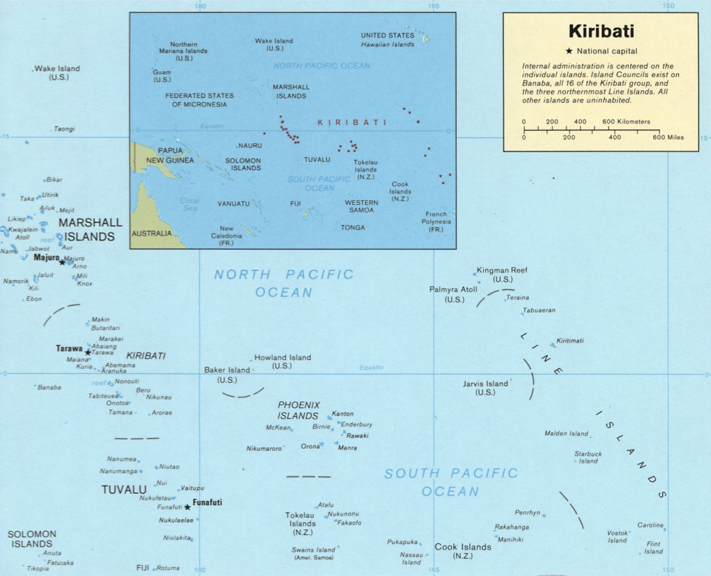 Kiribati a Csendes-óceán közepén (Wikimedia Commons)